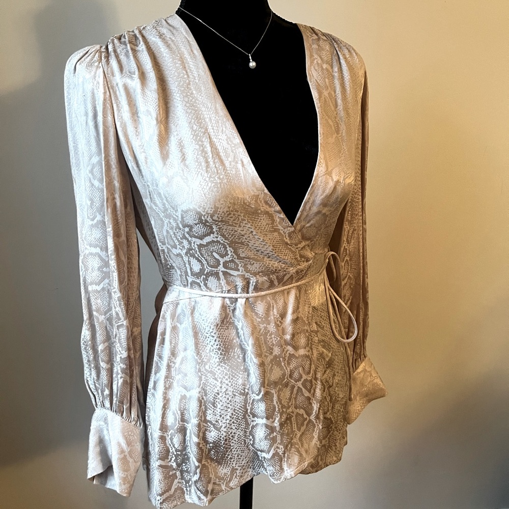 Silky Champagne Wrap Blouse